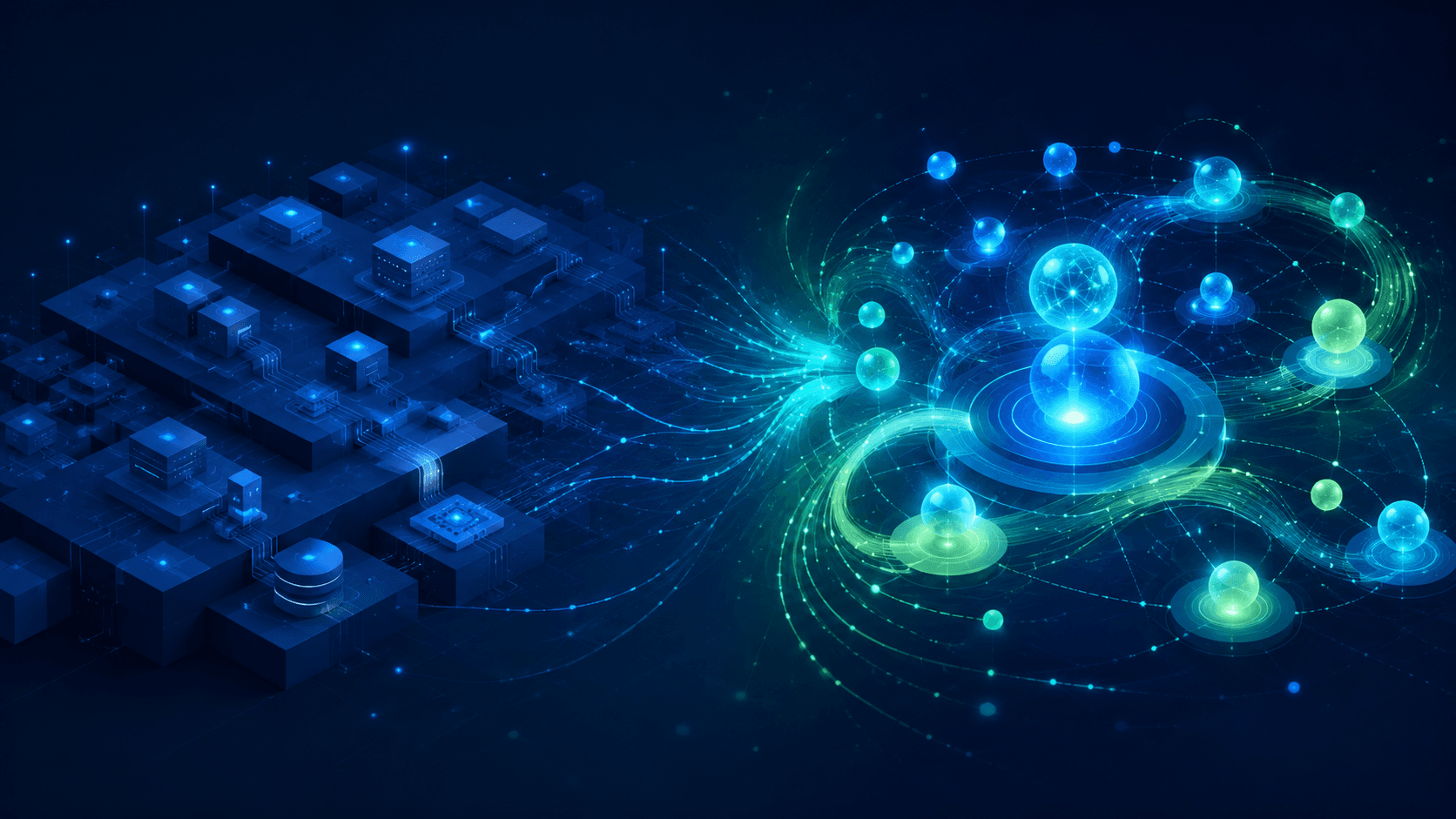 Original abstract illustration showing the evolution from connected workflows to governed autonomous AI workflows