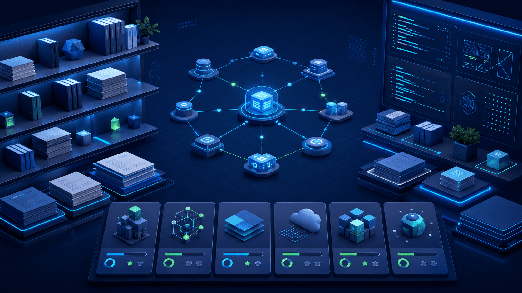 Original illustration of a digital technology learning library